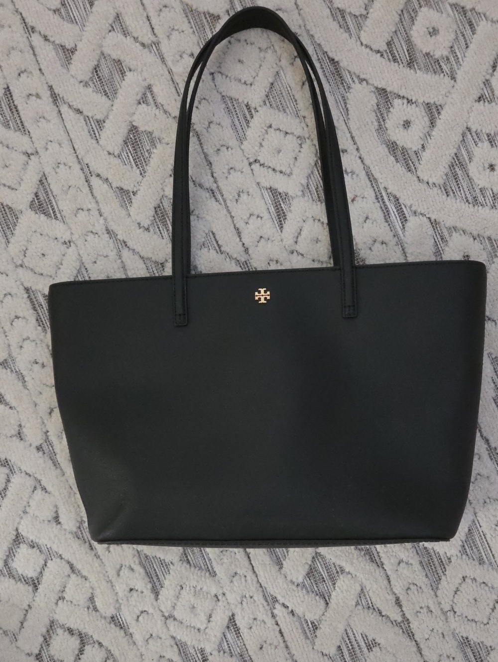 Tory Burch Black Leather Logo Tote